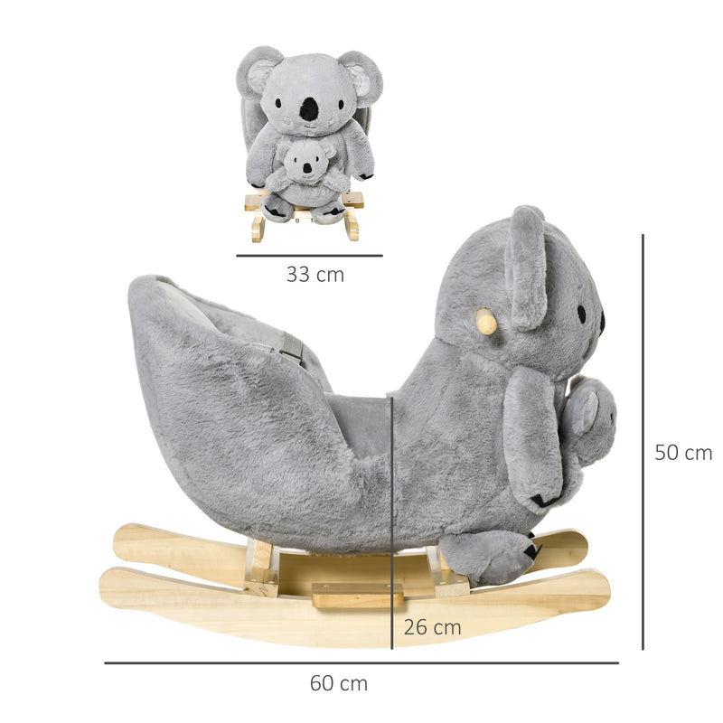 Cavallo a Dondolo per Bambini in Legno e Peluche Koala Grigio-3