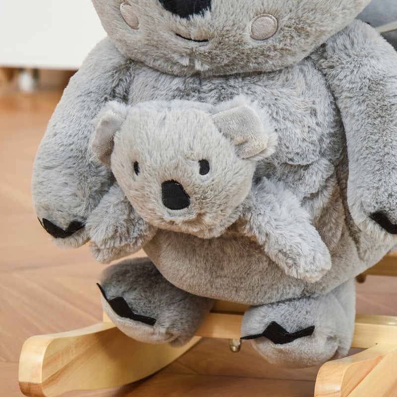 Cavallo a Dondolo per Bambini in Legno e Peluche Koala Grigio-8