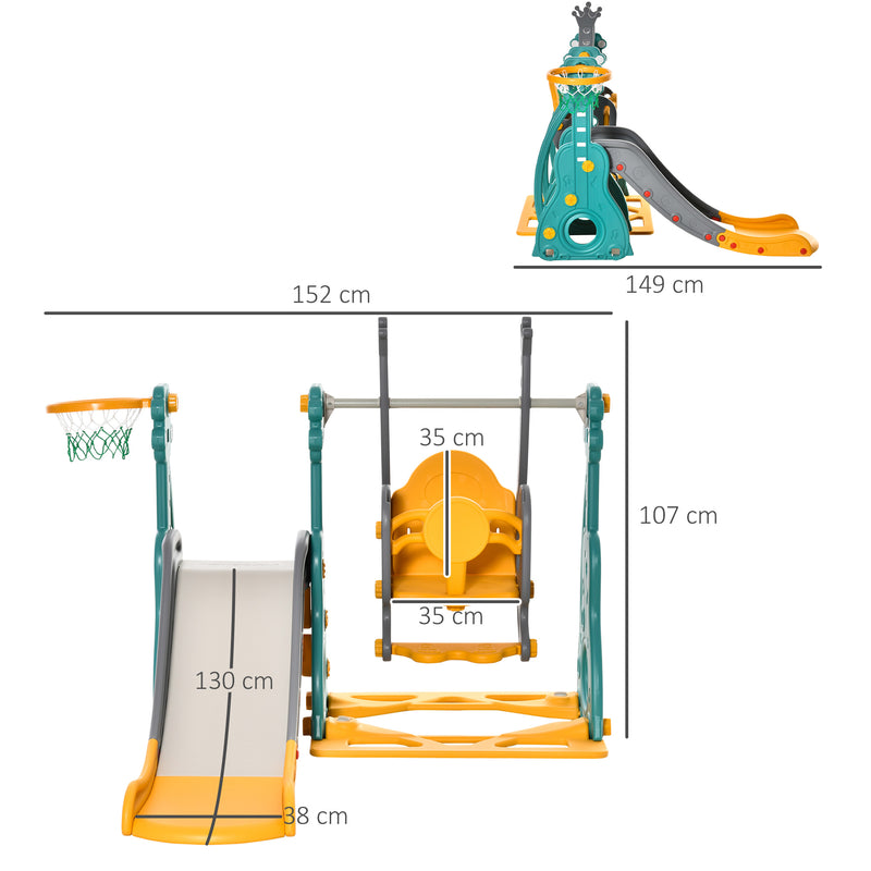 Scivolo per Bambini 152x149x107 cm con Altalena e Canestro Multicolore-3