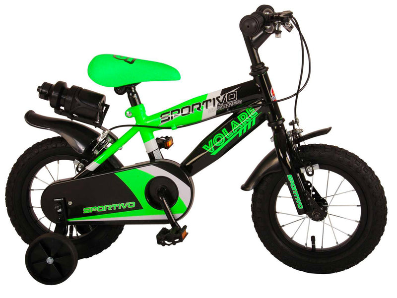 Bicicletta per Bambino 12" 2 Freni Sportivo Verde Neon e Nero-1