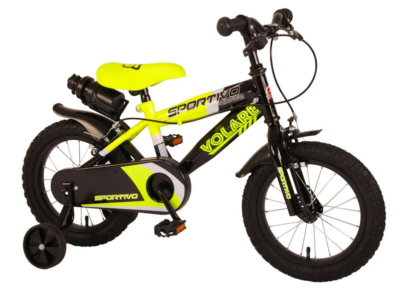 Bicicletta per Bambino 14" 2 Freni Sportivo Giallo Neon e Nero-1