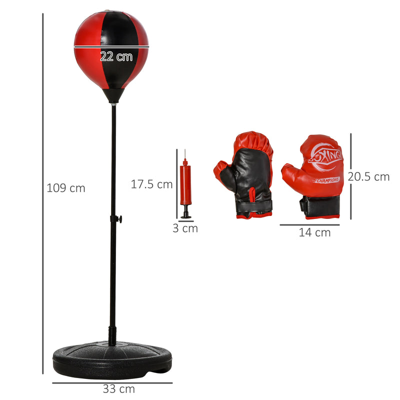 Punching Ball per Bambini con Guantoni Altezza Regolabile Rosso e Nero-3