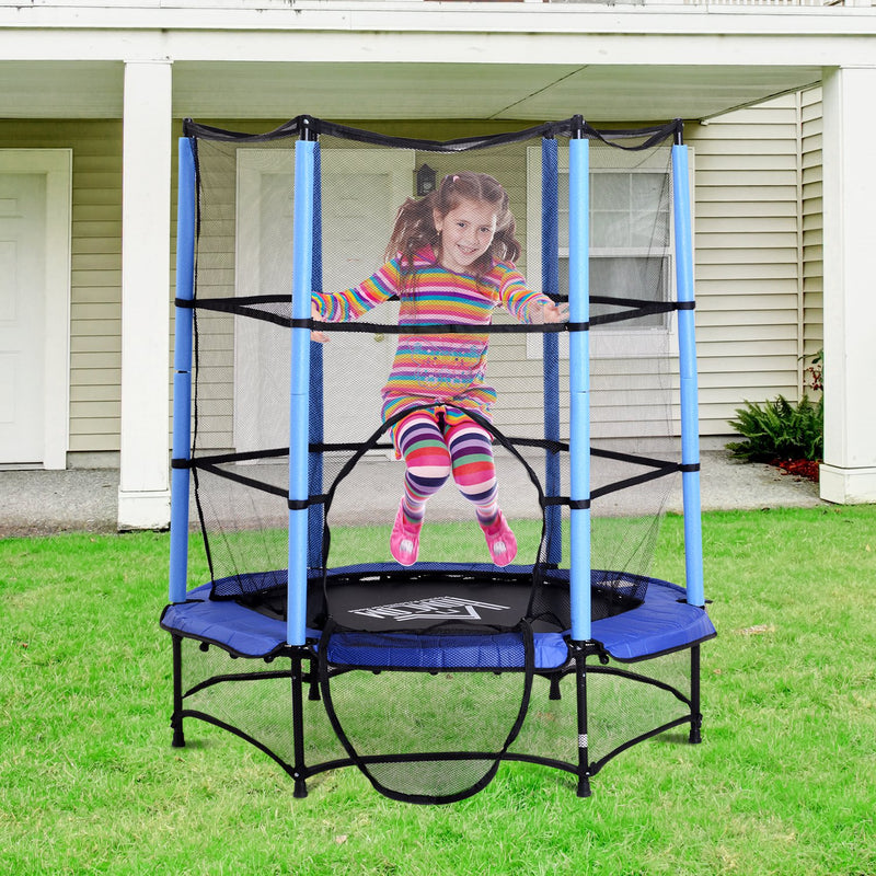 Trampolino Tappeto Elastico per Bambini Ø140x162 cm con Rete di Sicurezza Nero e Blu -2