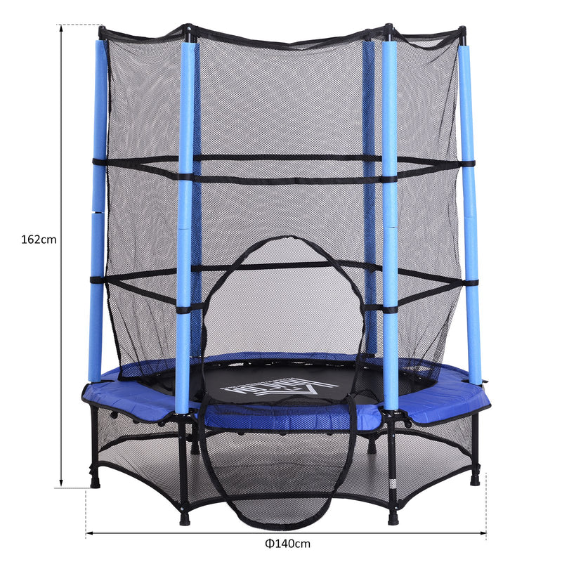 Trampolino Tappeto Elastico per Bambini Ø140x162 cm con Rete di Sicurezza Nero e Blu -3