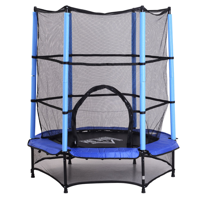 Trampolino Tappeto Elastico per Bambini Ø140x162 cm con Rete di Sicurezza Nero e Blu -4