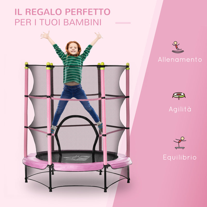 Trampolino Tappeto Elastico per Bambini Ø140x158 cm in Acciaio Rosa e Nero-7