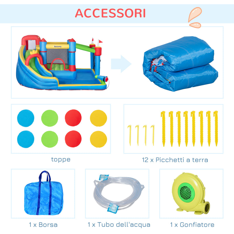 Castello Giostra Gonfiabile 390x300x197 cm con Scivolo Trampolino e Piscina Multicolore-8