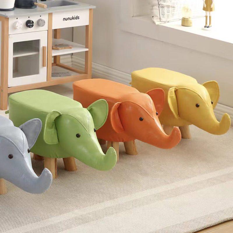 Sgabello Poggiapiedi Basso per Bambini a Forma di Elefante Pouf Senape-2