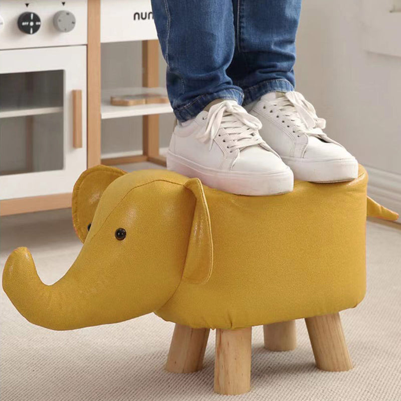 Sgabello Poggiapiedi Basso per Bambini a Forma di Elefante Pouf Senape-4