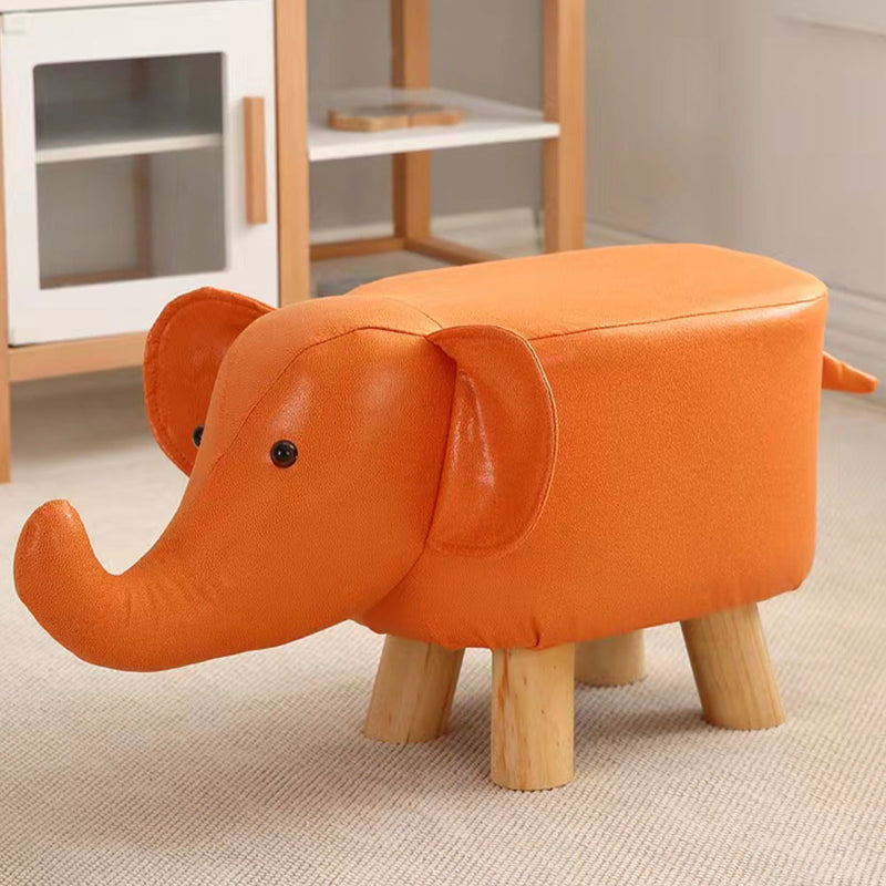 Sgabello Poggiapiedi Basso per Bambini a Forma di Elefante Pouf Arancione-1