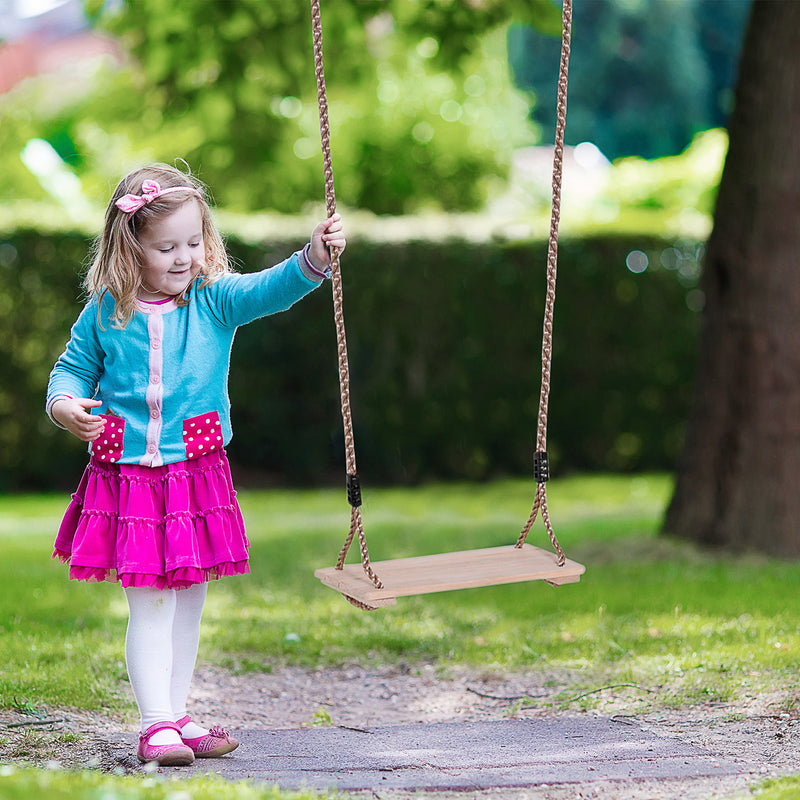 Altalena da Giardino per Bambini con Corda in Canapa Regolabile e Legno -2