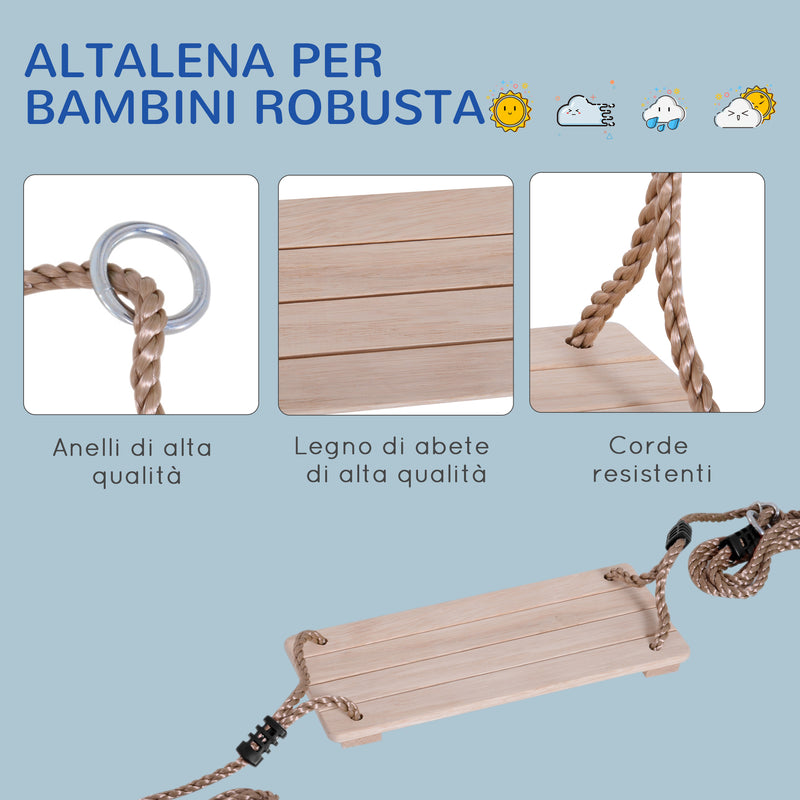 Altalena da Giardino per Bambini con Corda in Canapa Regolabile e Legno -4