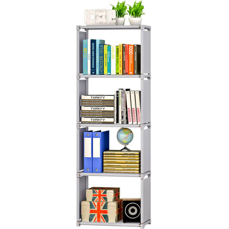 Libreria 5 Ripiani 52x31x144 cm in Metallo e Tessuto TNT Joy Silver/Grigio-1