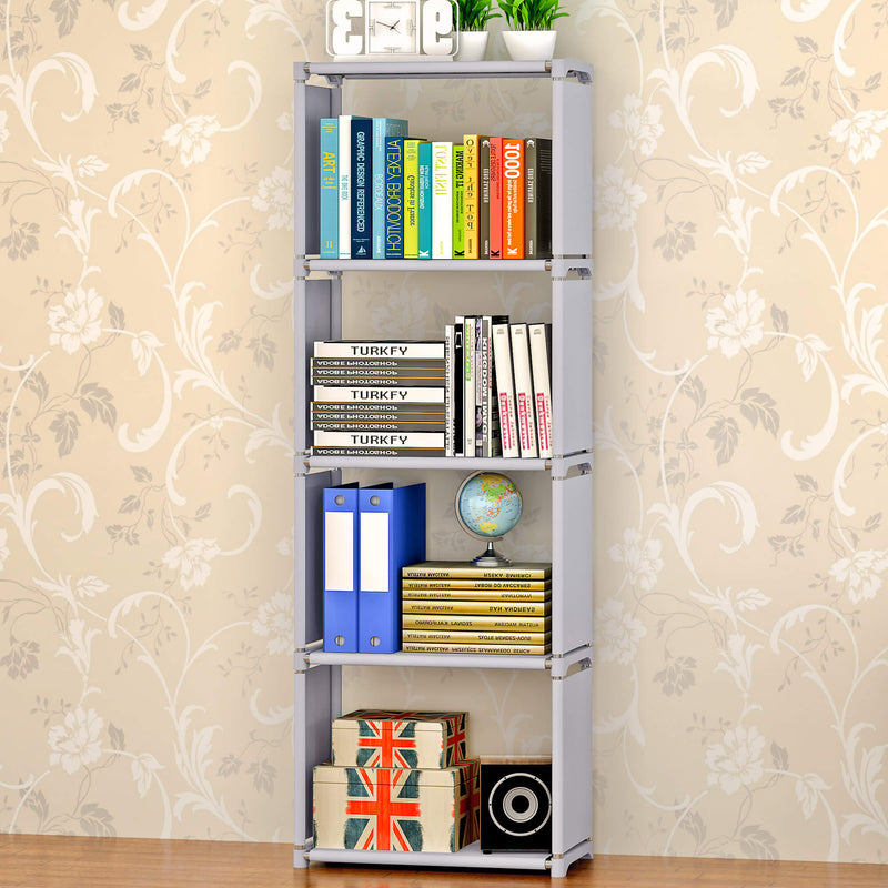 Libreria 5 Ripiani 52x31x144 cm in Metallo e Tessuto TNT Joy Silver/Grigio-2