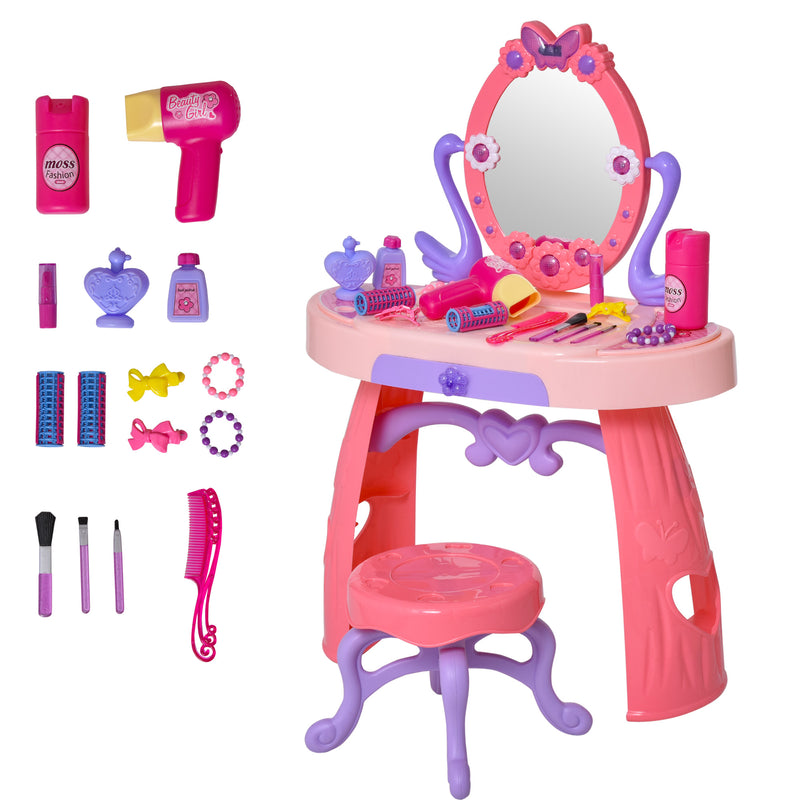 Postazione Trucco Specchiera Giocattolo per Bambini con Sgabello   Rosa-3