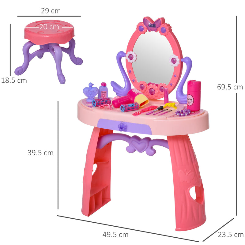 Postazione Trucco Specchiera Giocattolo per Bambini con Sgabello   Rosa-4