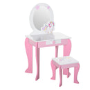 Specchiera Giocattolo per Bambini con Sgabello in MDF Rosa e Bianco-1