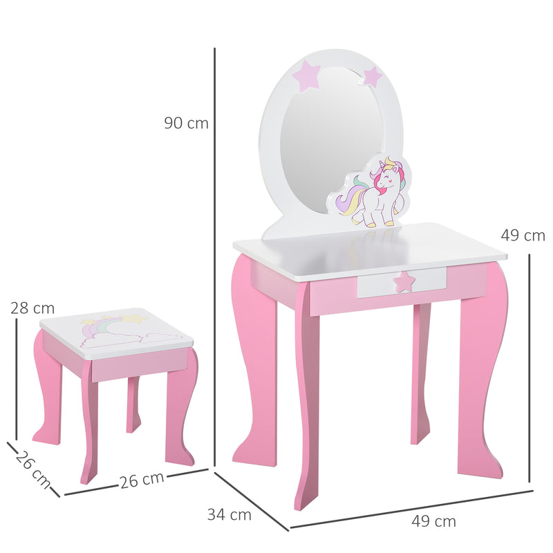 Specchiera Giocattolo per Bambini con Sgabello in MDF Rosa e Bianco-3