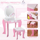 Specchiera Giocattolo per Bambini con Sgabello in MDF Rosa e Bianco-5