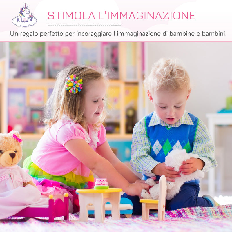 Specchiera Giocattolo per Bambini con Sgabello in MDF Rosa e Bianco-6