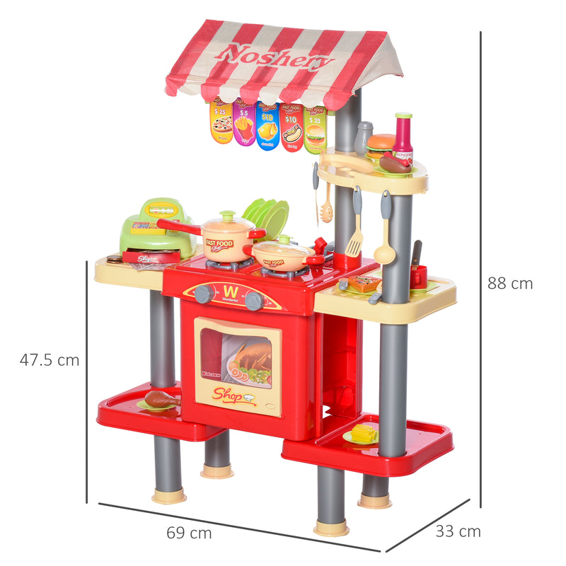 Cucina Giocattolo per Bambini 69X33X88 cm con 50 Accessori Rossa-3