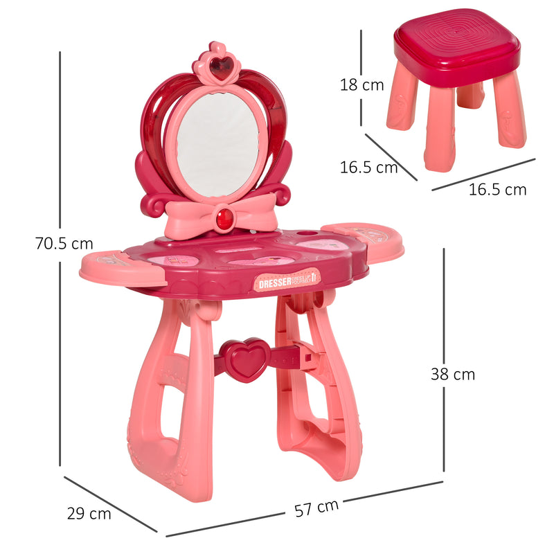 Postazione Trucco Specchiera Giocattolo per Bambini con Specchio e Accessori Rosa-3