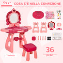 Postazione Trucco Specchiera Giocattolo per Bambini con Specchio e Accessori Rosa-4