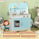 Cucina Giocattolo per Bambini 65x29x81 cm con Luci e Utensili in MDF e PP Azzurra-6