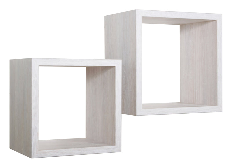 Set 2 Mensole Cubo da Parete Quadrato in Fibra di Legno Q-Bis Maxi Rovere Sbiancato-1