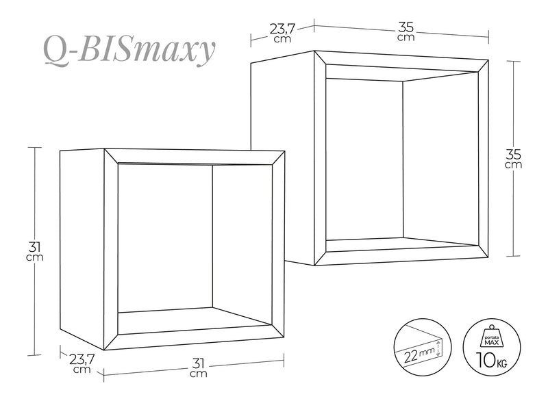 Set 2 Mensole Cubo da Parete Quadrato in Fibra di Legno Q-Bis Maxi Rovere Tabacco-5