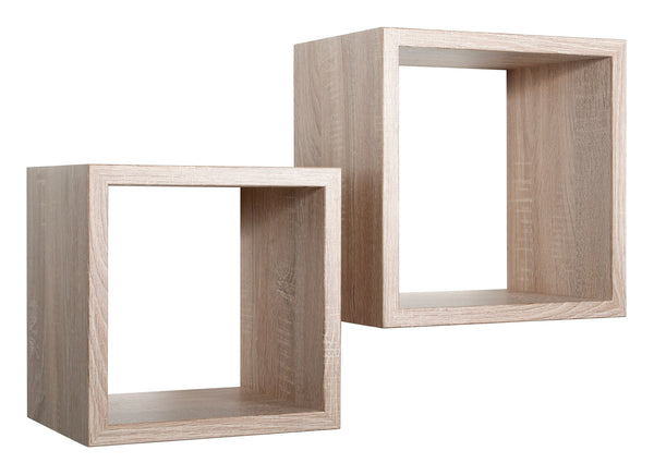 Set 2 Mensole Cubo da Parete Quadrato in Fibra di Legno Q-Bis Maxi Rovere Naturale/Sagerau-1