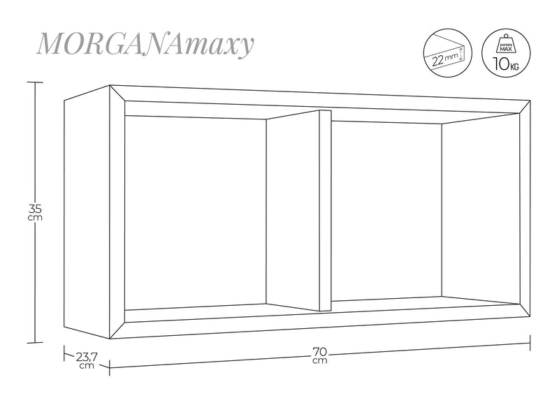 Mensola Rettangolare 2 Scomparti da Parete 70x30x23,7 cm in Fibra di Legno Morgana Maxi Rovere Sbiancato-3