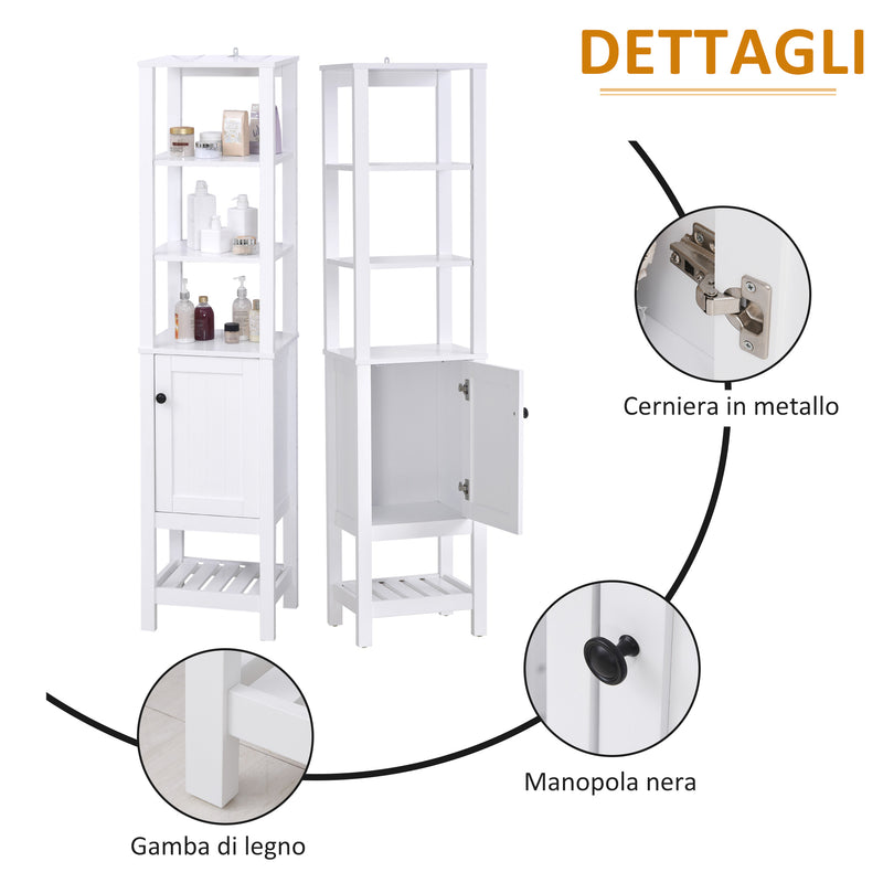 Mobile Alto da Bagno 1 Anta 4 Ripiani 40x35x164 cm in Truciolare  Bianco-7