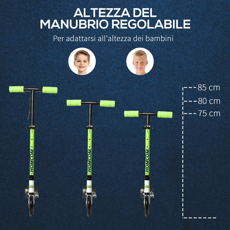 Monopattino Pieghevole per Bambini 72,8x33,4x75-85 cm in Alluminio e Acciaio Verde-4