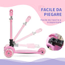 Monopattino Pieghevole 3 Ruote per Bambini 54,7x32,5x59-69 cm in Metallo e Alluminio Rosa-4