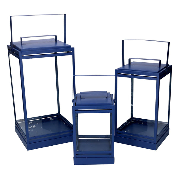 Set 3 Blaue Laterne aus Metall prezzo