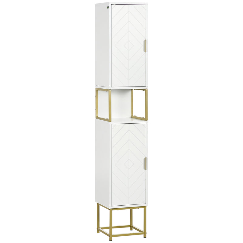 Mobile Colonna Bagno 30x30x170,7 cm in MDF e Acciaio Bianco e Oro-1