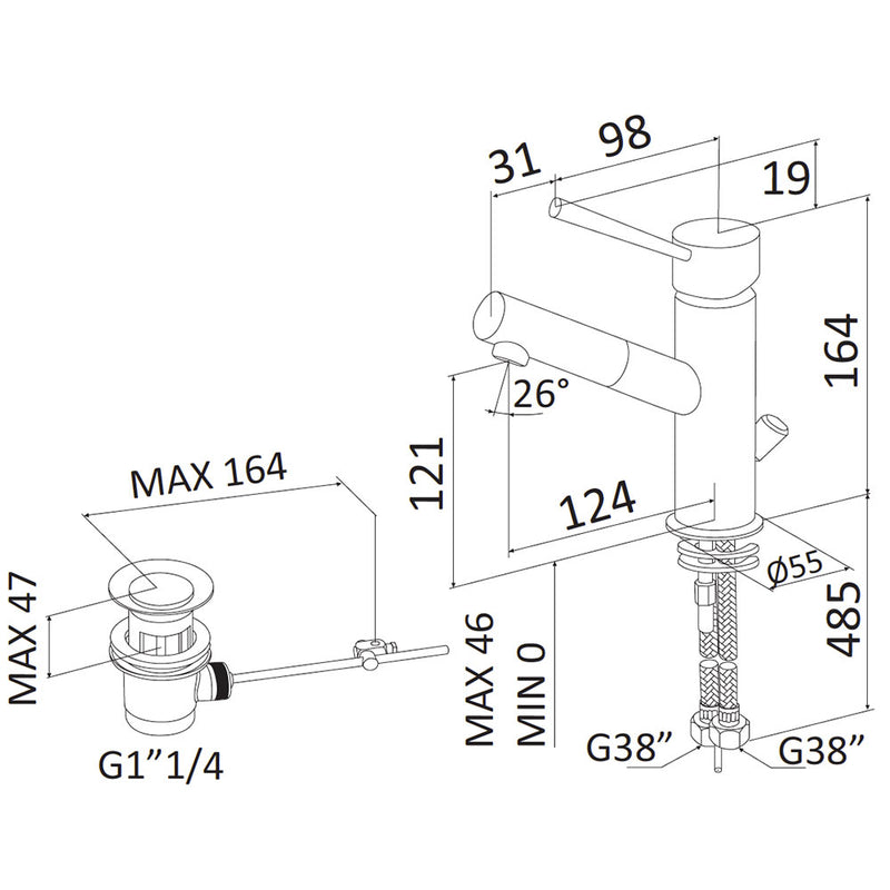 Rubinetto Miscelatore Monocomando Lavabo in Ottone Mariani Hermes Cromato-2