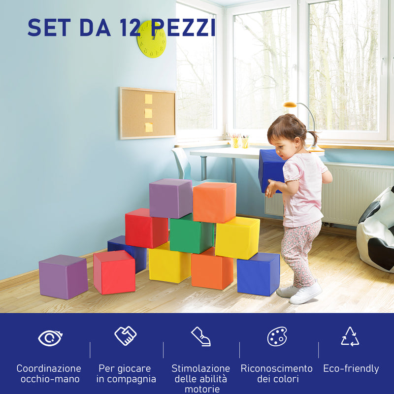 Set 12 Cubi Morbidi per Bambini 20x20x20 cm Multicolore-7