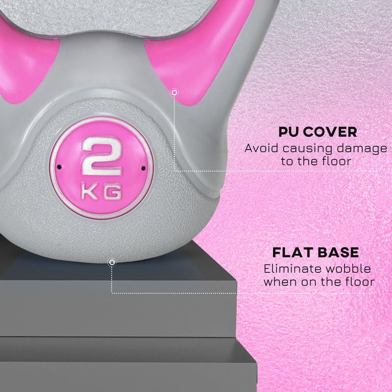 Kettlebell per Allenamento 8 Kg Base Piatta e Impugnatura per Stacchi in PU e Sabbia Rosa-6