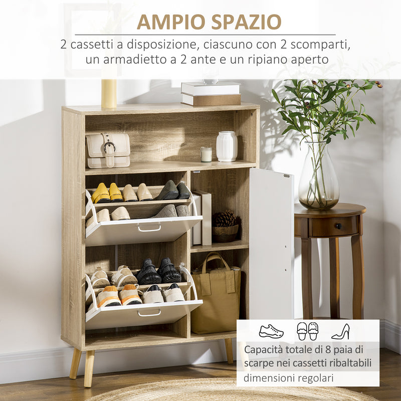 Scarpiera Salvaspazio 8 Paia 80x25,5x112,5 cm in Legno Truciolare Grigio e Bianco-4