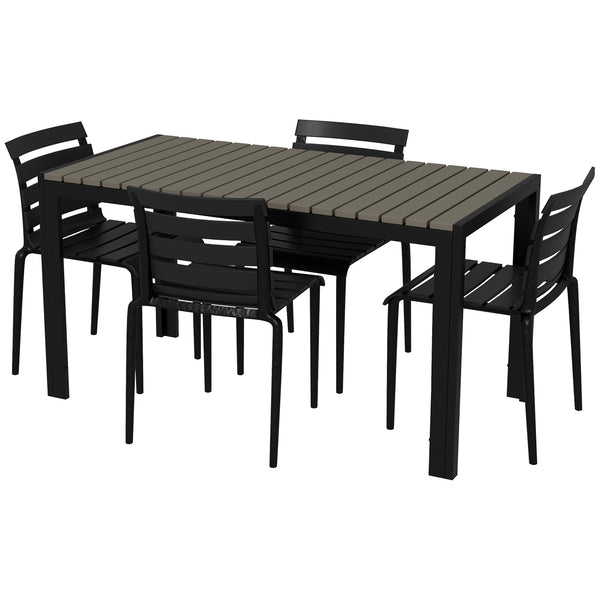 Set Tavolo e 4 Sedie Impilabili da Giardino in Acciaio e Doghe in Plastica   Nero sconto