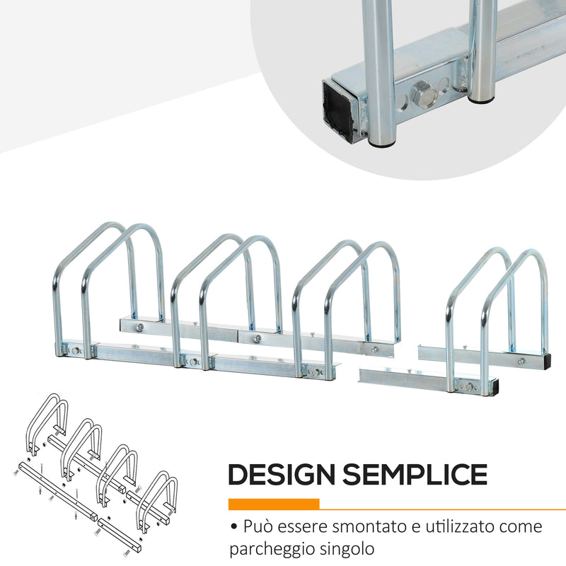 Rastrelliera Porta Biciclette 4 Posti 110x33x27 cm in Acciaio Argento-5