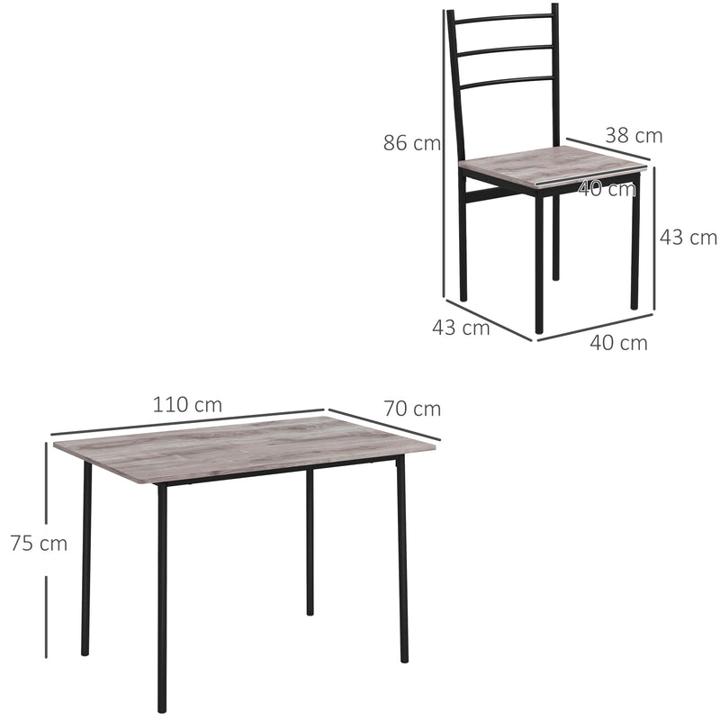 Set Tavolo Rettangolare con Sedie in MDF e Acciaio Nero e Marrone-3