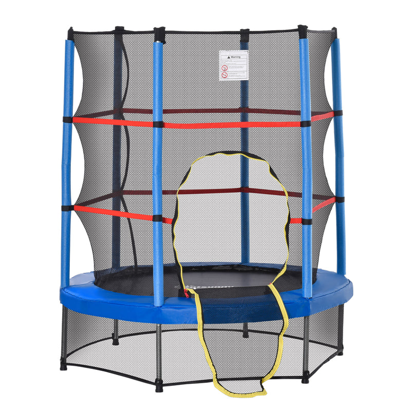 Trampolino Tappeto Elastico per Bambini da 3 Anni con Rete di Protezione e Corde Bungee  Ø140x160 cm  Blu-1