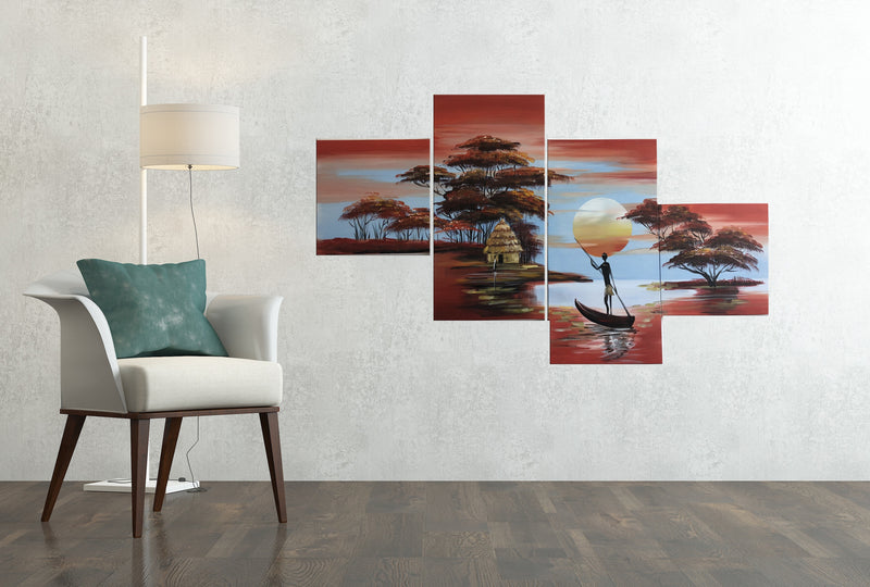 Quadro Astratto Dipinto a Mano Oli su Tela 120 Cm Zaghi Tramonto Africano N63-3