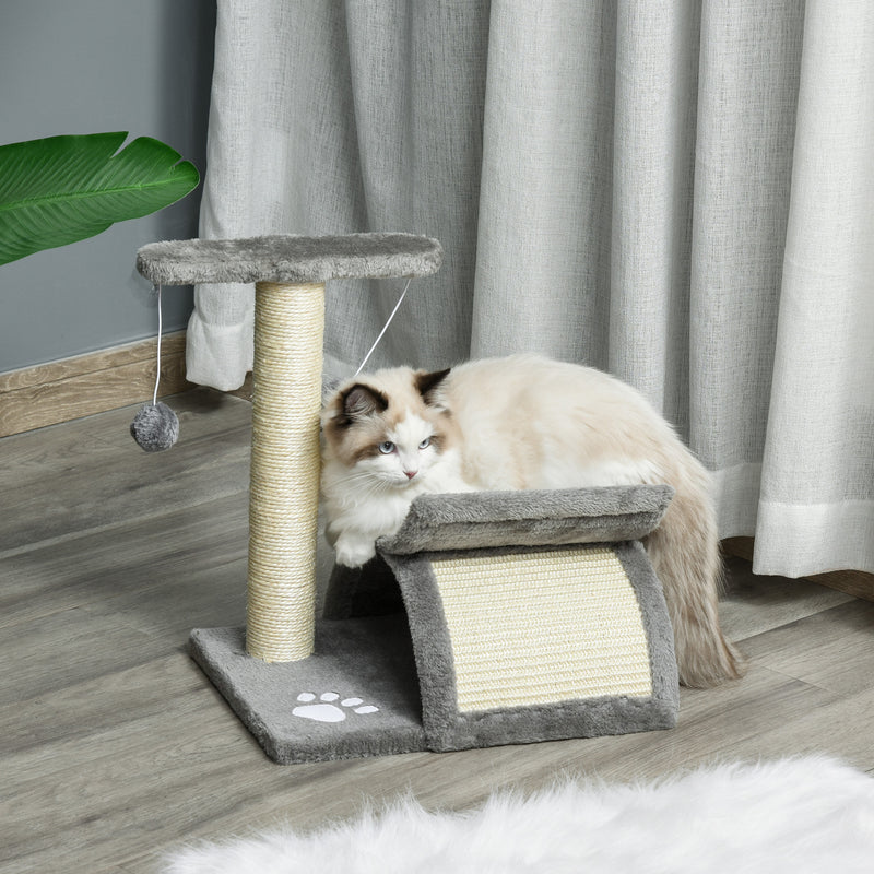 Albero Tiragraffi per Gatti Cuccia e 2 Palline 40x30x43 cm in Peluche con Palo in Sisal Grigio-2