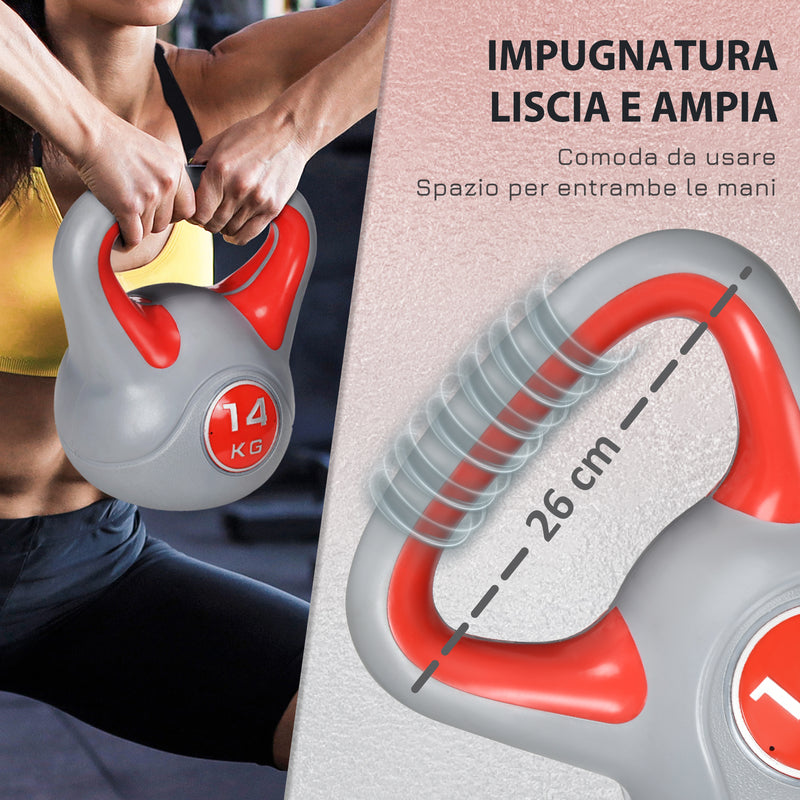 Kettlebell per Allenamento 14 Kg Base Piatta e Impugnatura per Stacchi in PU e Sabbia Rosso-4