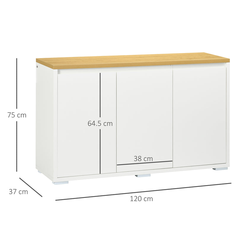 Mobile Multiuso 120x37x75 cm in Truciolato Bianco e Legno-3