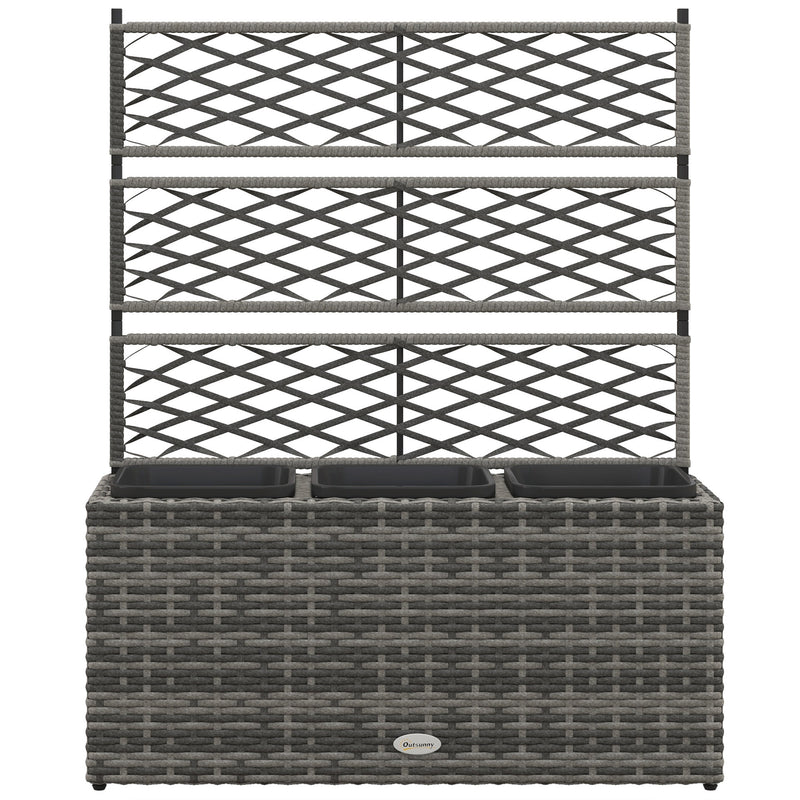 Fioriera con Grigliato per Rampicanti con 3 Vasi 84x30x107 cm in Acciaio e Rattan PE Grigio-1